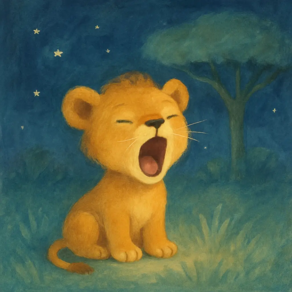 Illustration : Le petit lion qui bâille